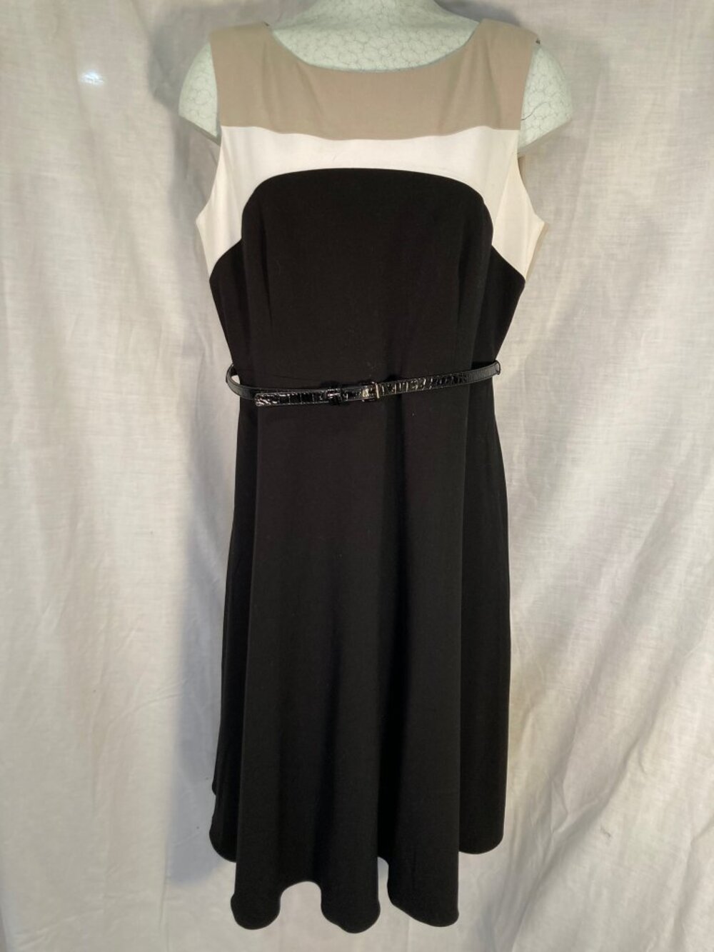 Calvin Klein Tricolor Belted Sleeveless Dress